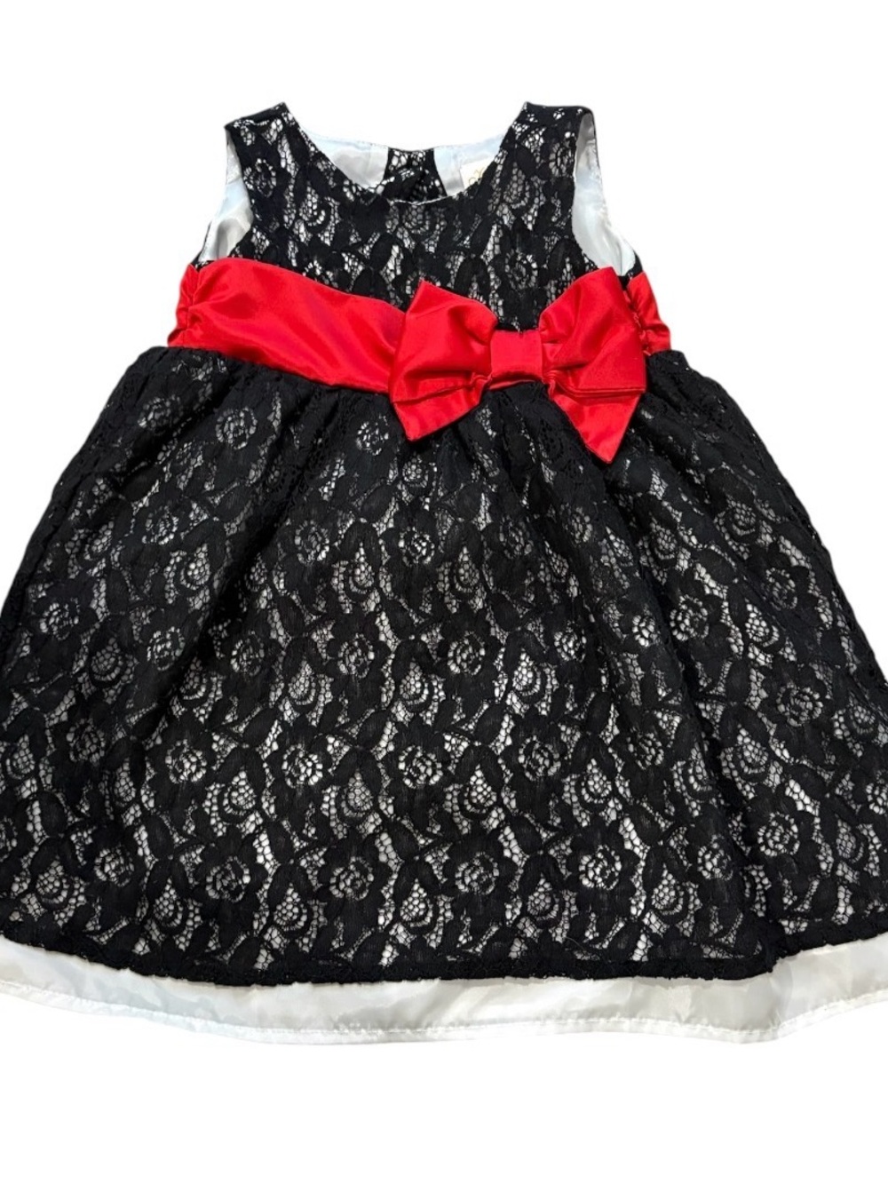 Heirlooms by Polly Flinders Black Lace & Red Sash Dress -24m